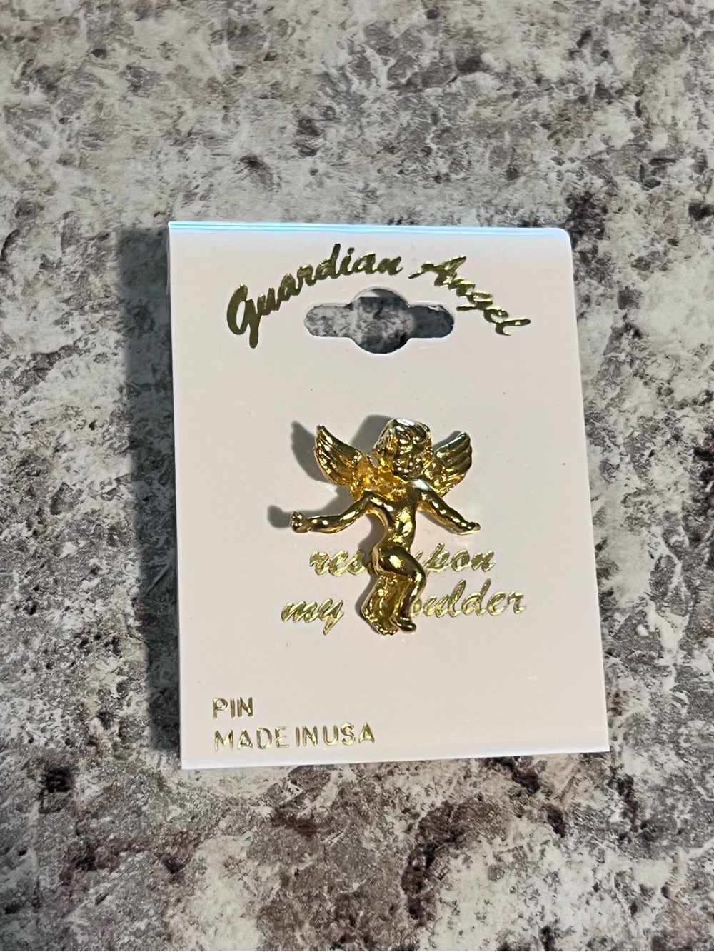 Vintage Guardian Angel Gold Tone Pin